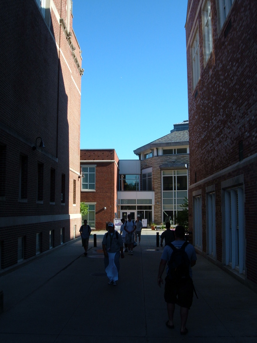 Looking through the "Wind Tunnel" towards the campus center